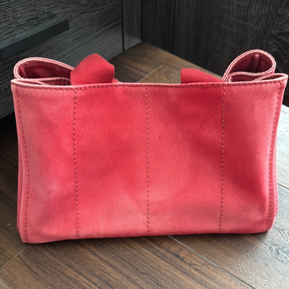 Prada Canapa Pre Owned Red Tote Canvas Bag Logo and Structured Design.Code 194/A - Picture 7 of 17